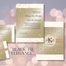Black Tie Elegance, Champagne Cream Wedes Cards
