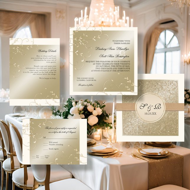 Convite Black Tie Elegance, Champagne Cream Wedes Cards (Criador carregado)