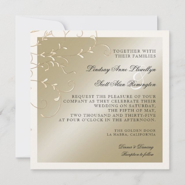 Convite Black Tie Elegance, Champagne Cream Wedes Cards (Frente)