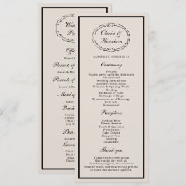 Convite Black Tie Wedding Classic Program Card