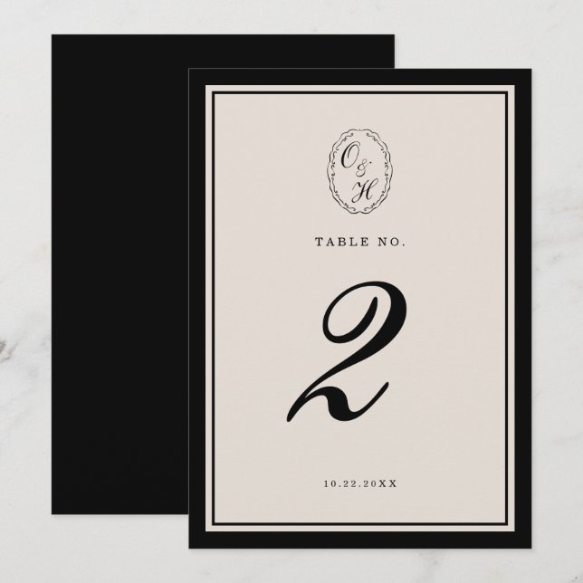 Convite Black Tie Wedding Classic Table Number (Frente/Verso)