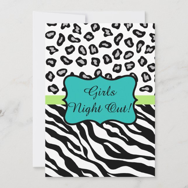 Convite Black Turquoise Zebra Leopard Skype Girls Night Ou (Frente)