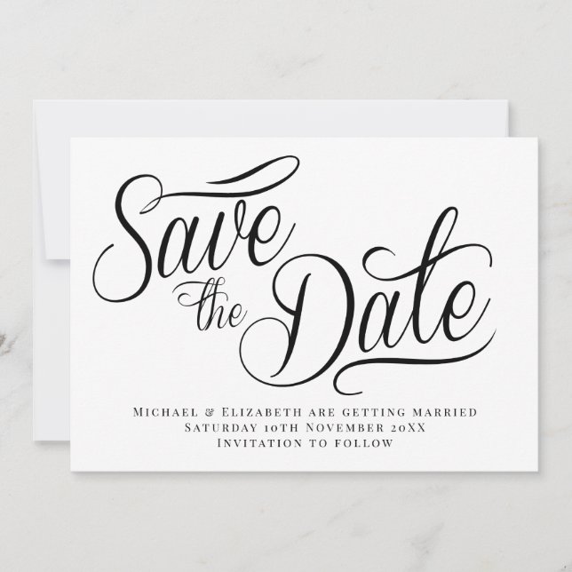 Convite Black Typo Modern White Save The Date  (Frente)
