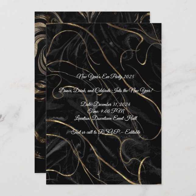 Convite Black Velvet New Year Invitation – Editable (Frente/Verso)