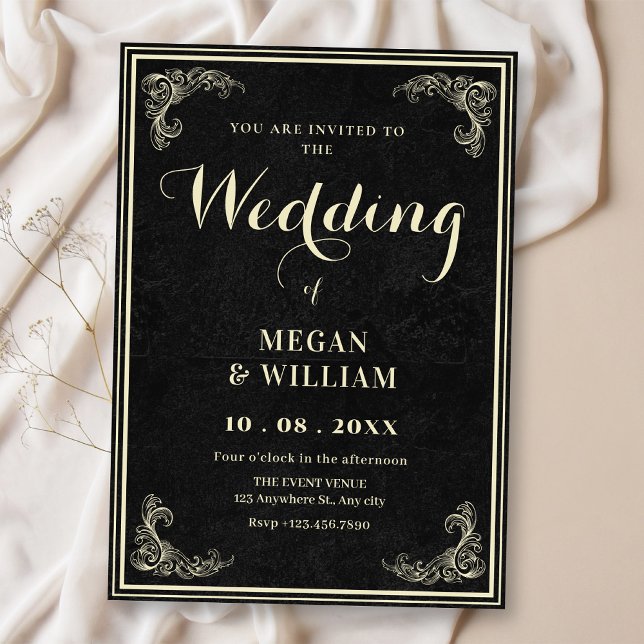 Convite Black vintage elegant wedding  (Criador carregado)