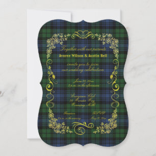 Convite Black Watch Ancient Tartan Com Moldura Dourada
