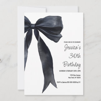Convite Black Watercolor Bow Birthday Elegant Invitation