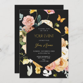 Convite Black Watercolor floral elegante