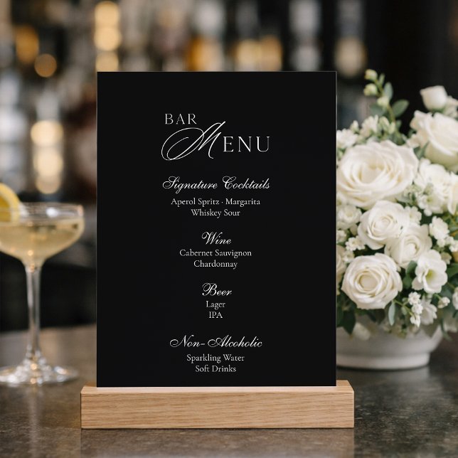 Convite Black Wedding Bar Menu Sign (Criador carregado)