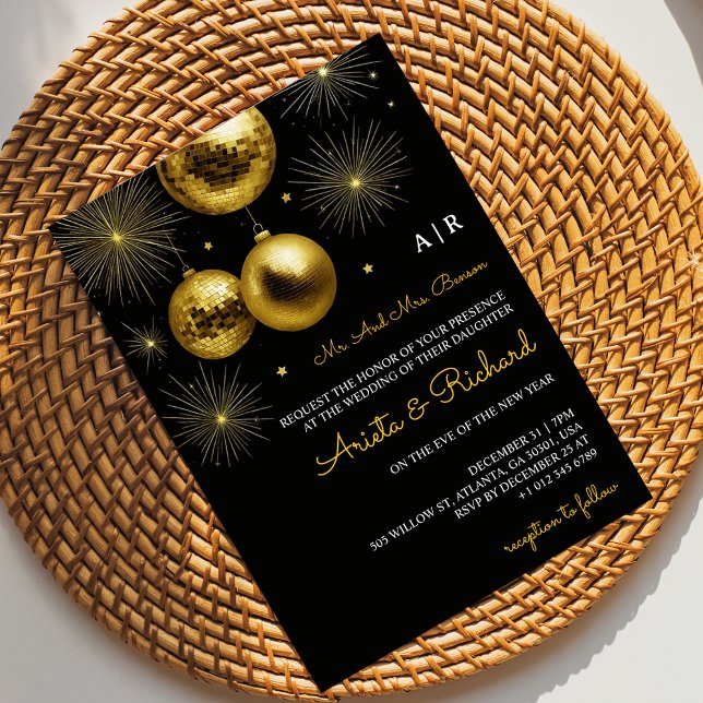 Convite Black wedding invitation with gold text (Criador carregado)
