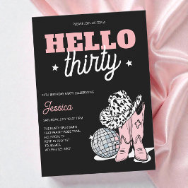 Convite Black Western Disco Cowgirl 30th Birthday Party