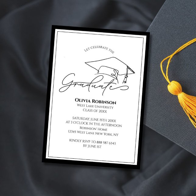 Convite Black White Classic Graduation cap typography (Criador carregado)