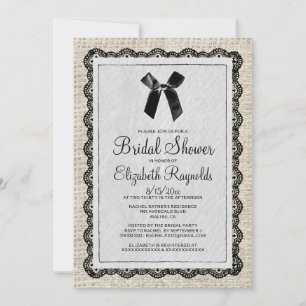 Convite Black White Country Burlap Bridal Shower Invites