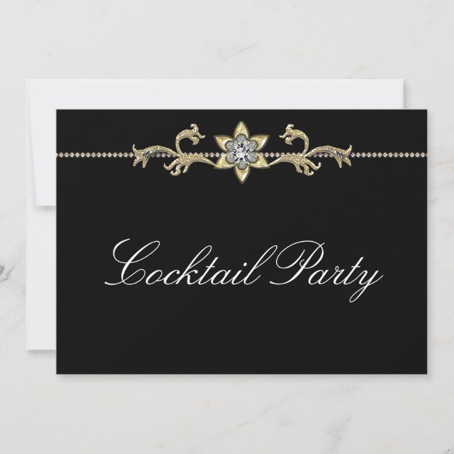 Convite Black White Diamond Black White Coctail Party (Frente)