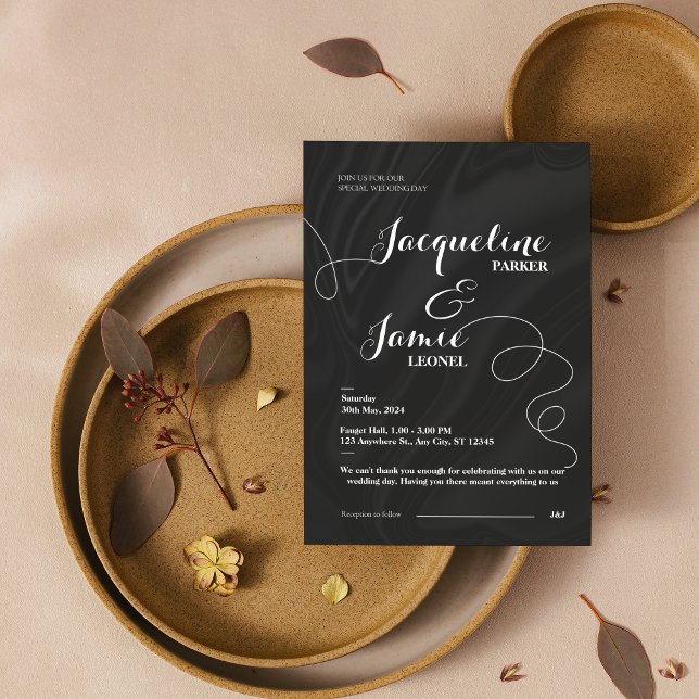 Convite Black & White Elegant Minimalist Wedding  (Black & White Elegant Minimalist Wedding Invitation)