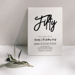 Convite Black & White | Festa de Aniversário Chic Fifty 50<br><div class="desc">Celebre seu dia especial com este convite de aniversário de 50 anos simples e elegante. Este design apresenta uma escrita à mão chic com um layout limpo na combinação de cores preto e branco. Mais designs disponíveis na minha loja BaraBomDesign.</div>