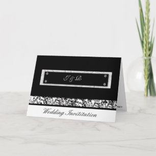 Convite Black & white floral Wedding Invititation,