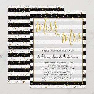 Convite Black & White Gold Foil Miss para a Sra. Chá de p