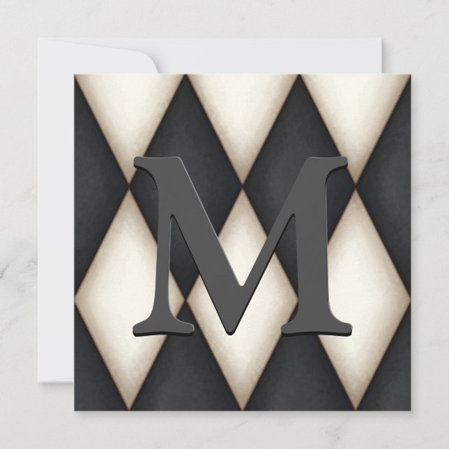 Convite Black & White Harlequin Dramatic Custom Monogram (Frente)