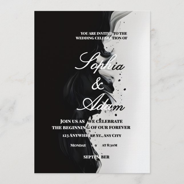 Convite Black & White Ink Art Wedding Invitation (Frente)