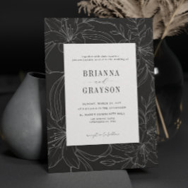 Convite Black White Lily Flower Rustic Elegant Wedding