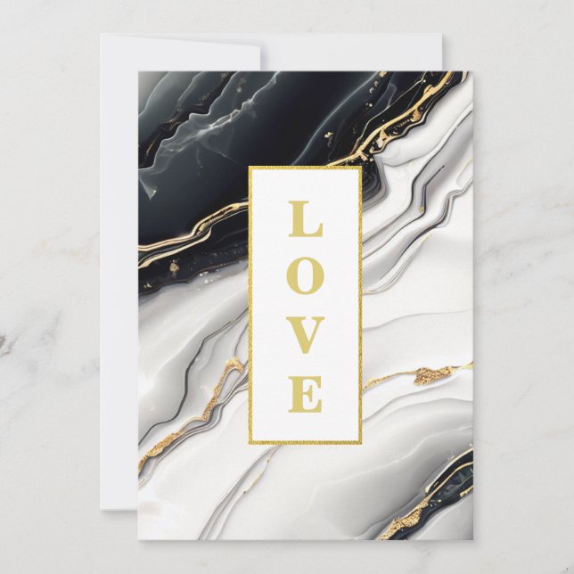 Convite *~ BLACK WHITE LOVE AR66 QR + RSVP Agate Wedding (Frente)