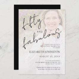 Convite Black White Minimal Photo 50 and Fabulous Birthday