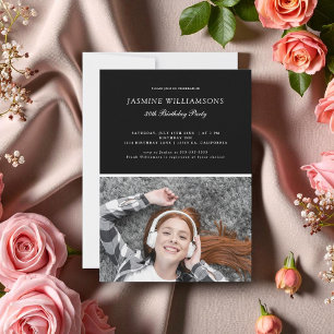 Convite Black White Minimalist any age Birthday Photo