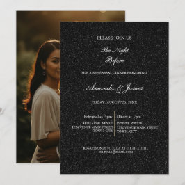 Convite Black White Minimalist Script Rehearsal Dinner 