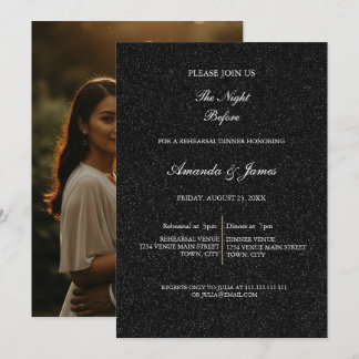 Convite Black White Minimalist Script Rehearsal Dinner 