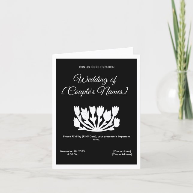 Convite Black & White Minimalist Wedding Folded Invitation (Frente)