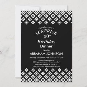 Convite Black White Modern Surprise 60th Birthday Janto
