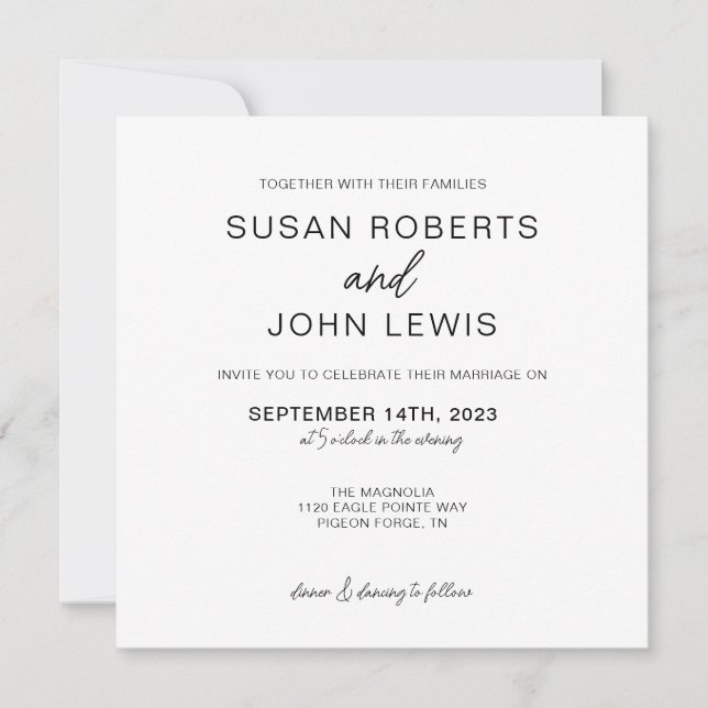 Convite Black & White Modern Wedding Invitation  (Frente)