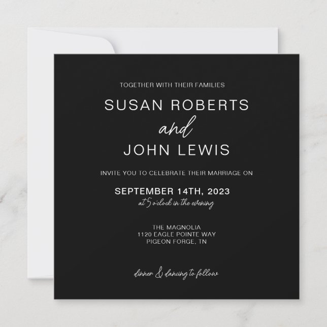 Convite Black & White Modern Wedding Invitation  (Frente)