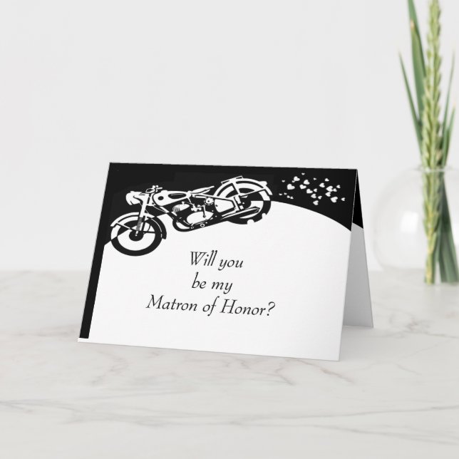Convite Black White Motorcycle Custom Matron of Honor (Frente)
