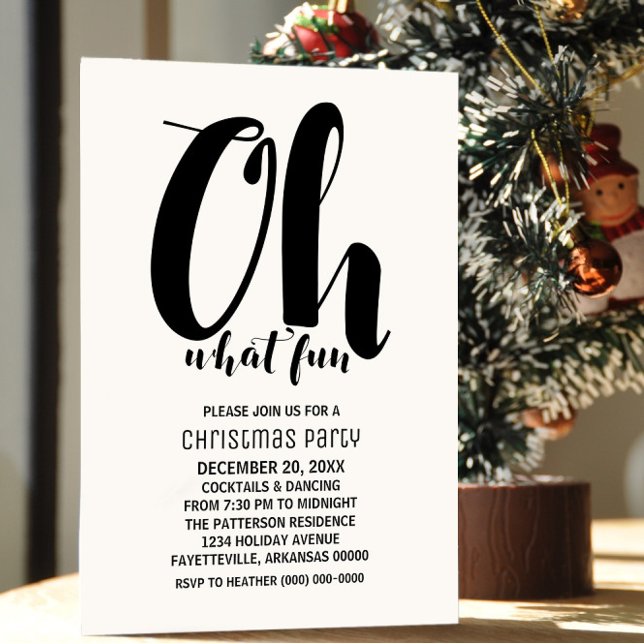 Convite Black White Oh Que Festa Divertida De Férias Convi (Black and White Oh What Fun Holiday Party Invite)