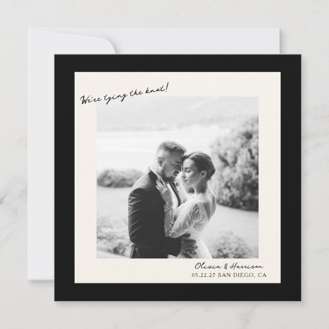 Convite Black White Photo Wedding Save the Date (Frente)