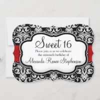 Black/White/Red Damask Shaped Sweet 16 Girls Party