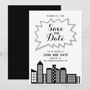Convite Black & White Skyline Save The Date