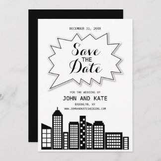 Convite Black & White Skyline Save The Date