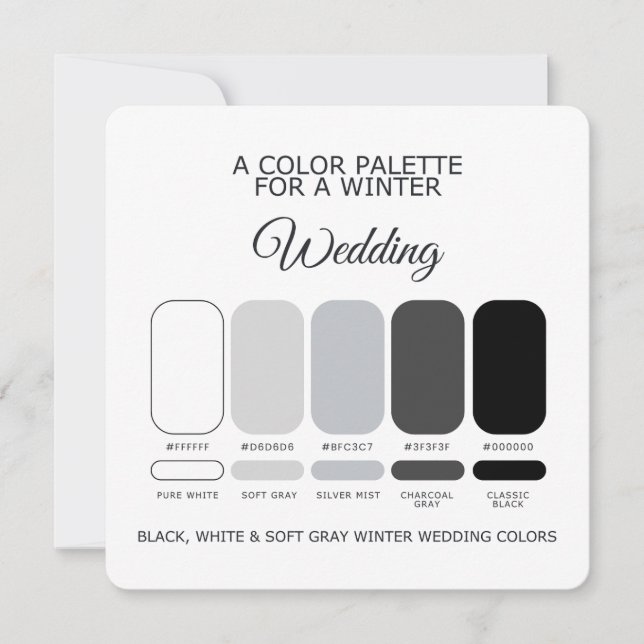 Convite Black White Soft Gray Winter Wedding Palette Card (Frente)
