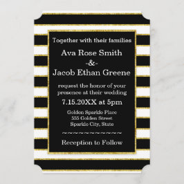 Convite Black+White Stripe Elegante e Casamento Sparkle Do