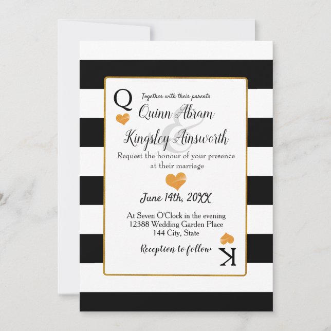 Convite Black & White Stripes King & Queen Cards (Frente)