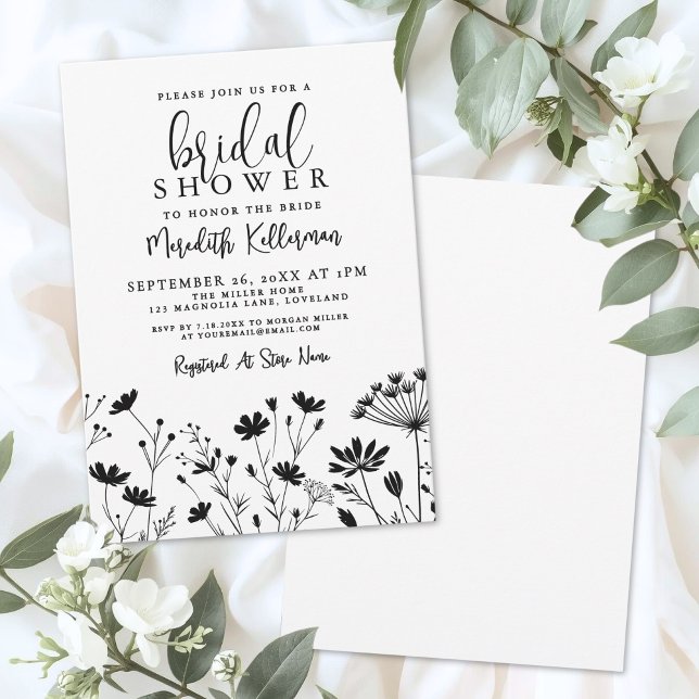 Convite Black White Wildflower Bridal Shower (Black White Wildflower Bridal Shower Invitation)