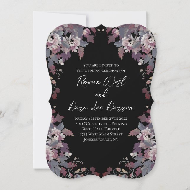 Convite Black with Moody Dark Floral Wedding Invitations (Frente)