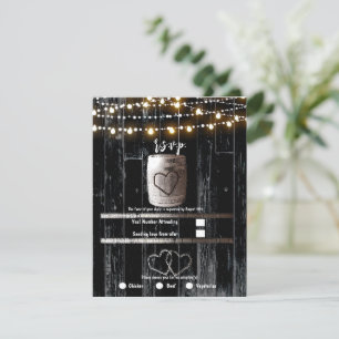 Convite Black Wood String Lights Barrel Weding RSVP