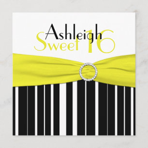 Convite Black, Yellow, White Sweet 16 Conite FAUX Bling