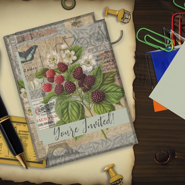 Convite Blackberry Floral Garden Fllower Butfly Art (Criador carregado)