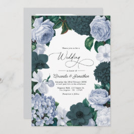 Convite Blackened Teal, Mist Blue & Pearl White Wedding