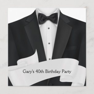 Convite BlackTuxedo significa Black White aniversário de 4